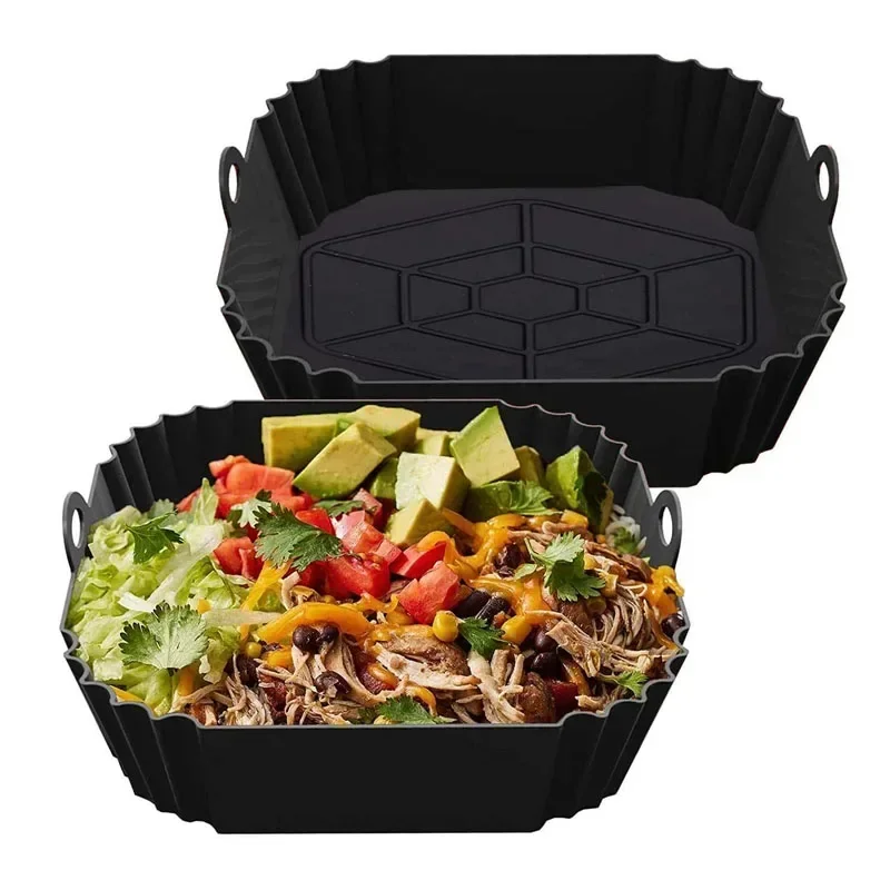 Silicone Air Fryer Pot Bandeja com Alça, Panela Quadrada, Forro Reutilizável, Acessórios de Cozinha, 1Pc: Chocolate