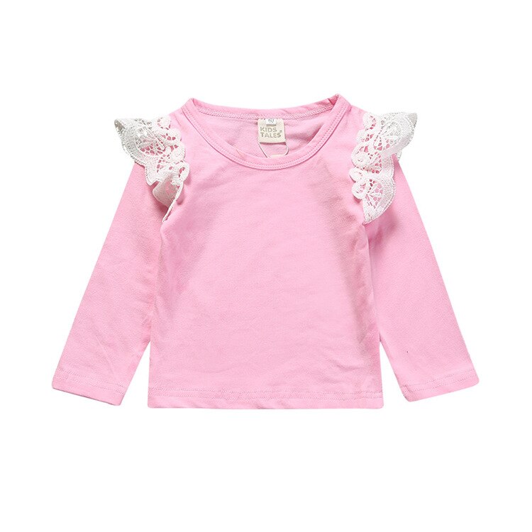 Kinderen T-shirt Strip Sweatshirts Lange Mouwen Katoen Peuter Baby Kids Ronde Kraag Lace Blouse Tops Voor Meisjes: pink / 6m