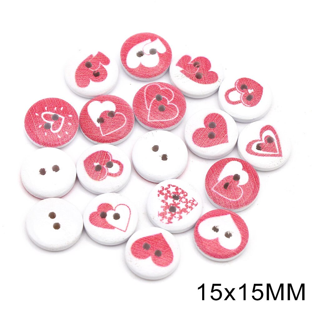 50Pcs Red Heart Decorative Button 2-Holes Wooden Buttons for Clothing Love Craft Supplies DIY Bags Sewing and Needlework 15x13mm: 09