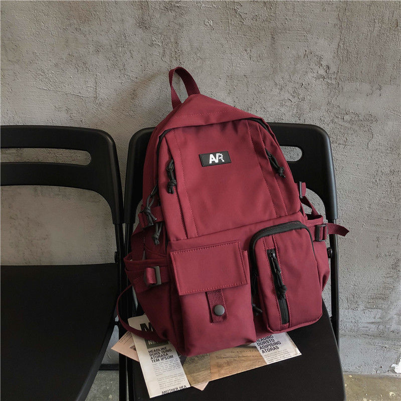 Mochila para estudiantes de secundaria para chicas adolescentes, bolso escolar grande de nailon sólido: Rojo