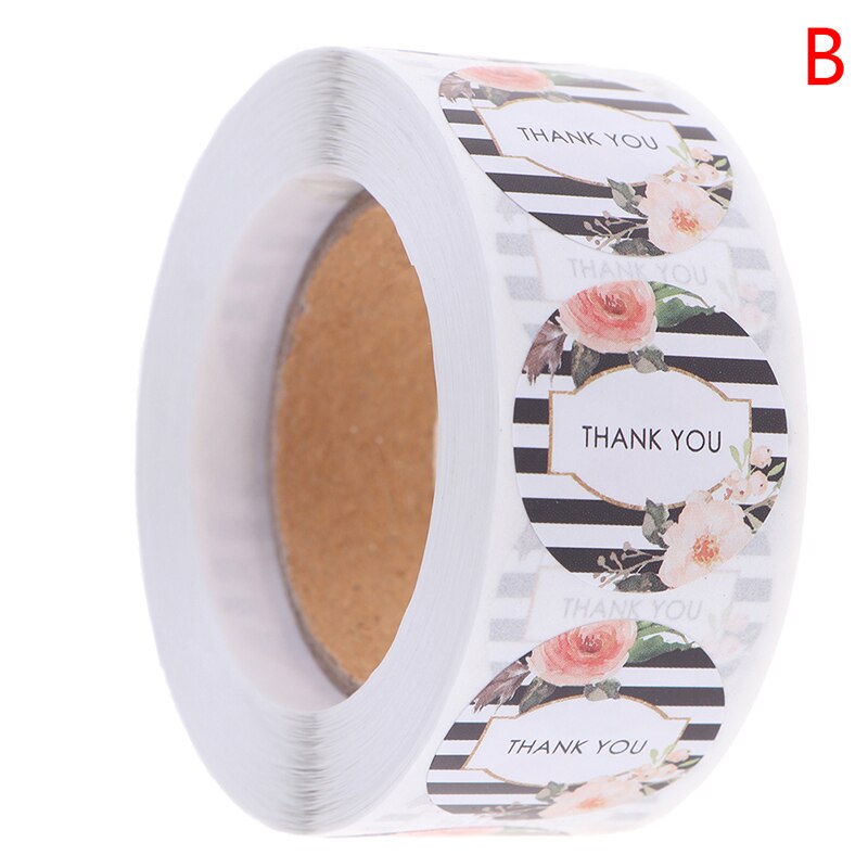 Colorful Thank You Pictures Stickers Seal Labels with Flower Round Envelopes Seal Stickers Office School Accessories: B