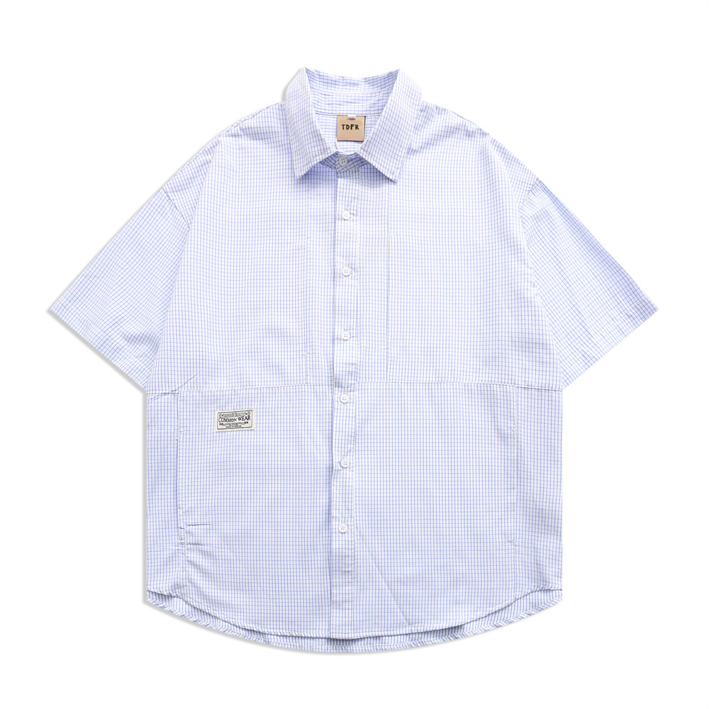 Small Plaid Short Sleeve Shirt Mens Summer Casual Loose Half-Sleeve Lapel Shirts Men: WHITE / Xl