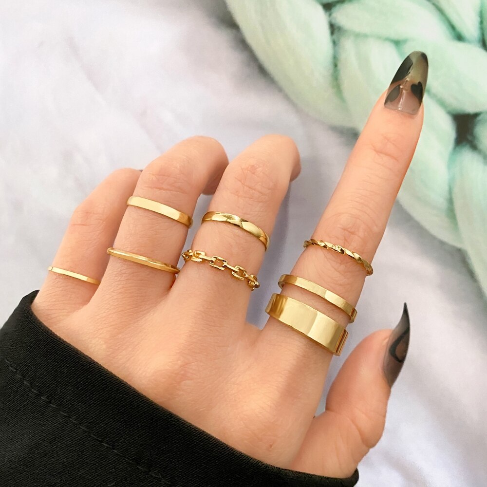 Ifmia 2022 Trend Goud Kleur Ronde Hollow Geometrische Ringen Set Voor Vrouwen Mode Cross Twist Open Ring Joint Ring Vrouwelijke sieraden