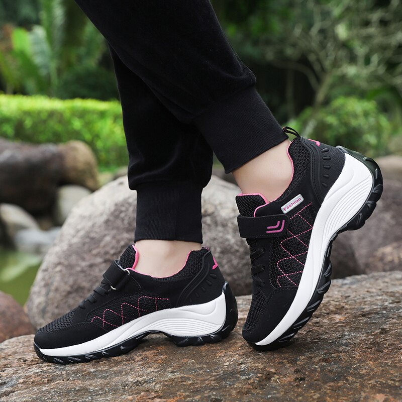 MARSON Women's Casual Flats Shoes Mesh Breathable Sock Sneakers Sport Women Increasing Female Sports Footwear Outdoor Plus Size