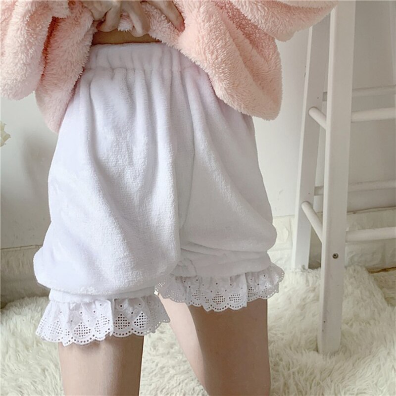 Women Sleep Bottom Spring Summer Kwaii Lace Elastic Waist Loose Homewear Japanese Girls Cute Flannel Pajama Shorts Sleepwear