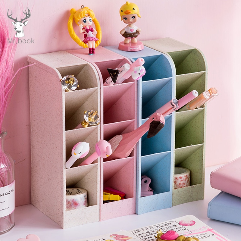 4 Raster Multifunctionele Desktop Pen Houder Clip Card Opbergdoos Make Up Borstel Houder Bureau Potlood Organisator Diversen opslag