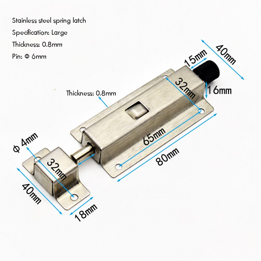 Stainless Steel Security Automatic Window Gate Lock Spring Load Bolt Latch Door Automatic Latch Push Open Latch with Screws