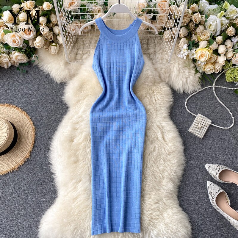 YuooMuoo-robe moulante, à la pour femmes, col licou, en tricot, sans manches, Streetwear, nouveauté pour l'été