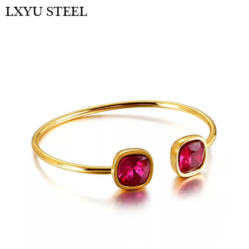 Pulseira feminina de aço inoxidável, joia feminina feita em aço inoxidável com pedra gema aberta