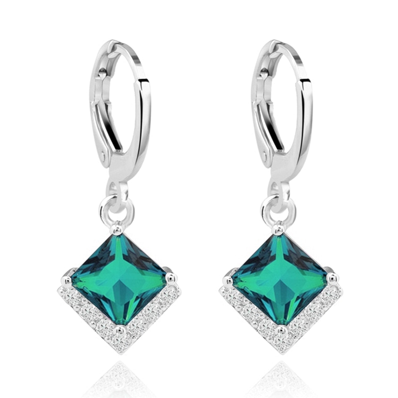 Geometric Earrings Silver Color with Shine Round CZ Stone Wedding Bridal Party Anniversary Earings