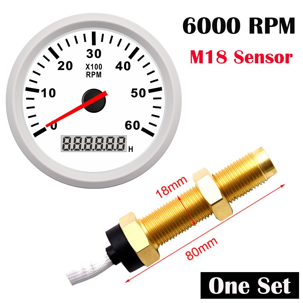 Universal 85mm Tachometer Car Marine TachoMeter Gauge with Hourmeter 3000,4000,6000,8000RPM Boat Tachometer 12V/24V toerenteller: WW 6000 with M18