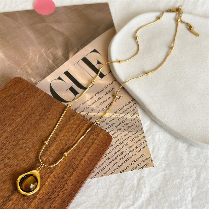 HangZhi Koreaanse Vintage Waterdruppel Ster Ronde Beer Ovale Hanger Ketting Geometrische Gouden Kleur Titanium Stalen Sieraden: Paars