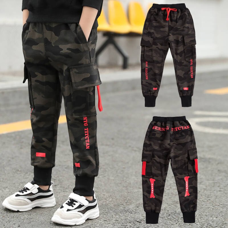 Jongens broek en najaar modellen kinderen grote kinderen Koreaanse casual broek camouflage sport broek