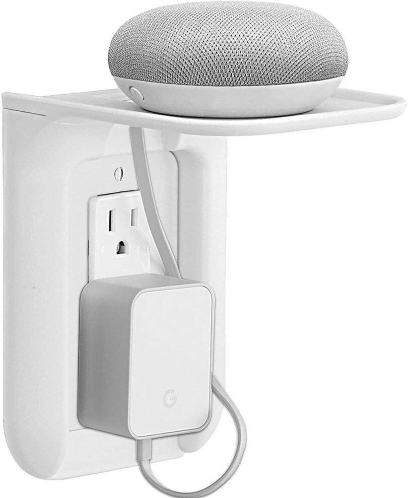 Wall Outlet Plug Shelf – ABS Plastic, With Cable Channel, For Phones, Speakers & Short-Cord Devices – 2-Pack