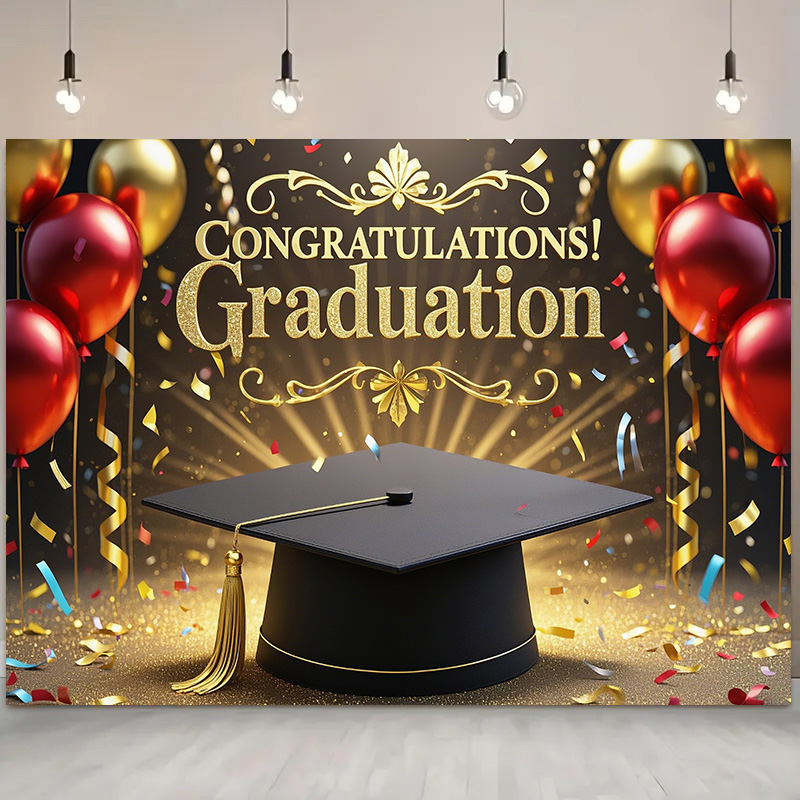 Photography Background for Graduation Ceremony, School Events Bachelor Hat Polyester Congratulation Graduation for Home Wall: M / Olive