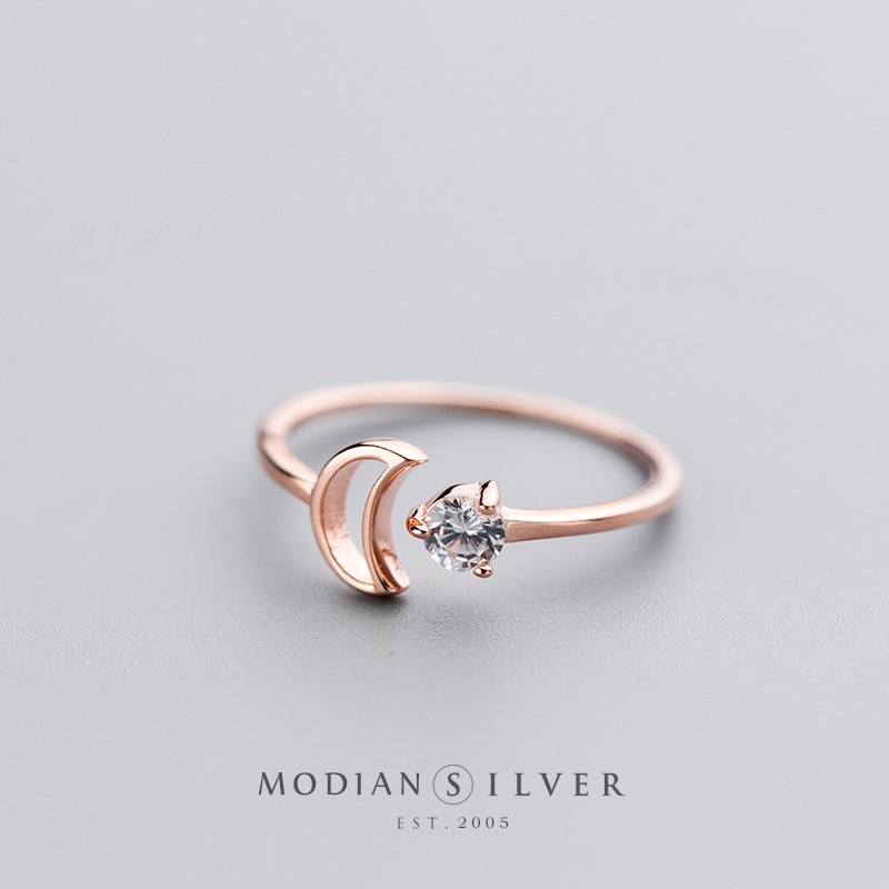 Modian blændende aaa zircon stjerner enkel månering til kvinder 925 sterling sølv åben justerbar fingerring fine smykker