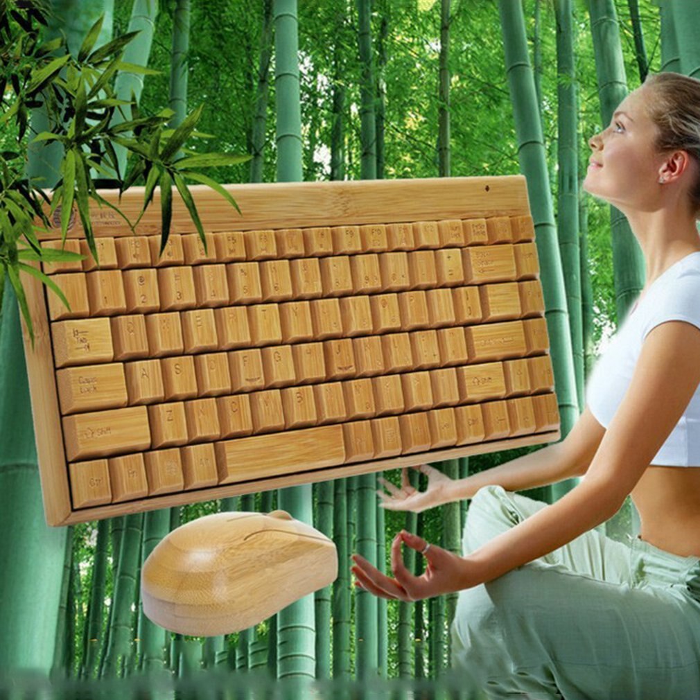 Clavier et souris sans fil en bambou 4G Combo clavier d'ordinateur fait main en bois naturel Plug And Play pour usage de bureau à domicile