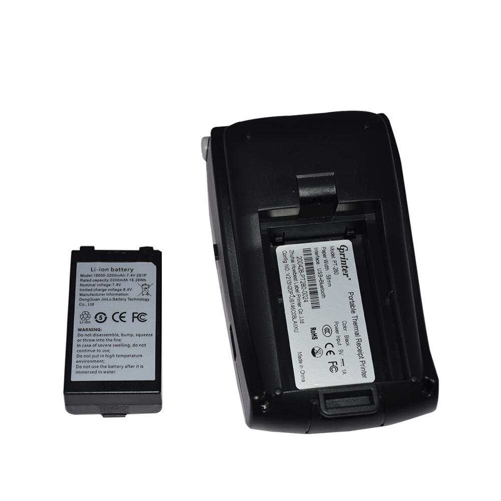 2200mAh batterie au Lithium Rechargeable Android Mini USB Bluetooth WIFI reçu imprimante coupeur 58mm papier WidthHPT280
