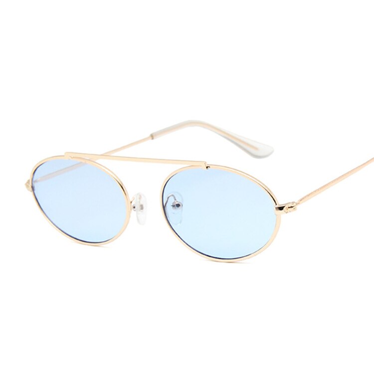 Gafas de sol ovaladas pequeñas Vintage para mujer, gafas de sol transparentes con montura metálica de , gafas de sol para mujer, gafas de sol Rosa UV400: GoldBlue