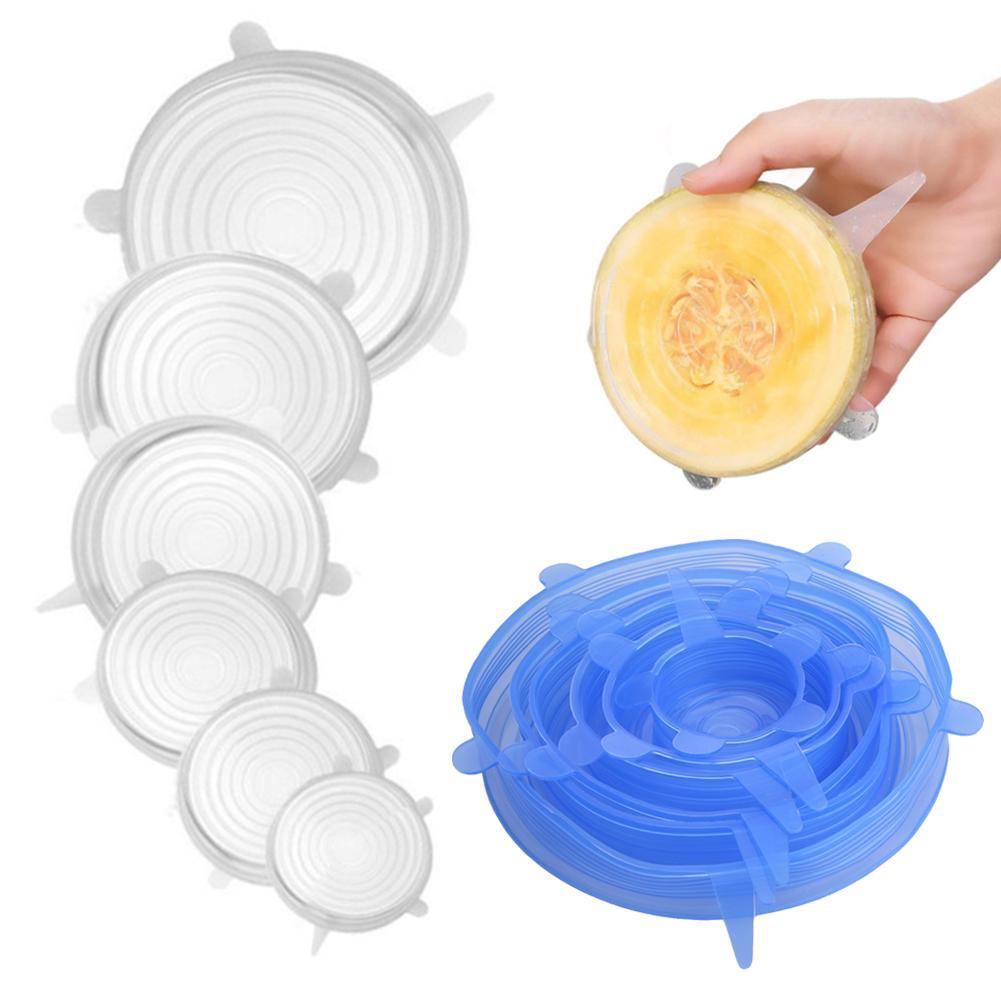 6 stks/partij Universele Silicone Stretch Deksels Cover Verse Houden Silicone Stretch Deksels Caps Voor Voedsel Pot Schotel Keuken Accessoires