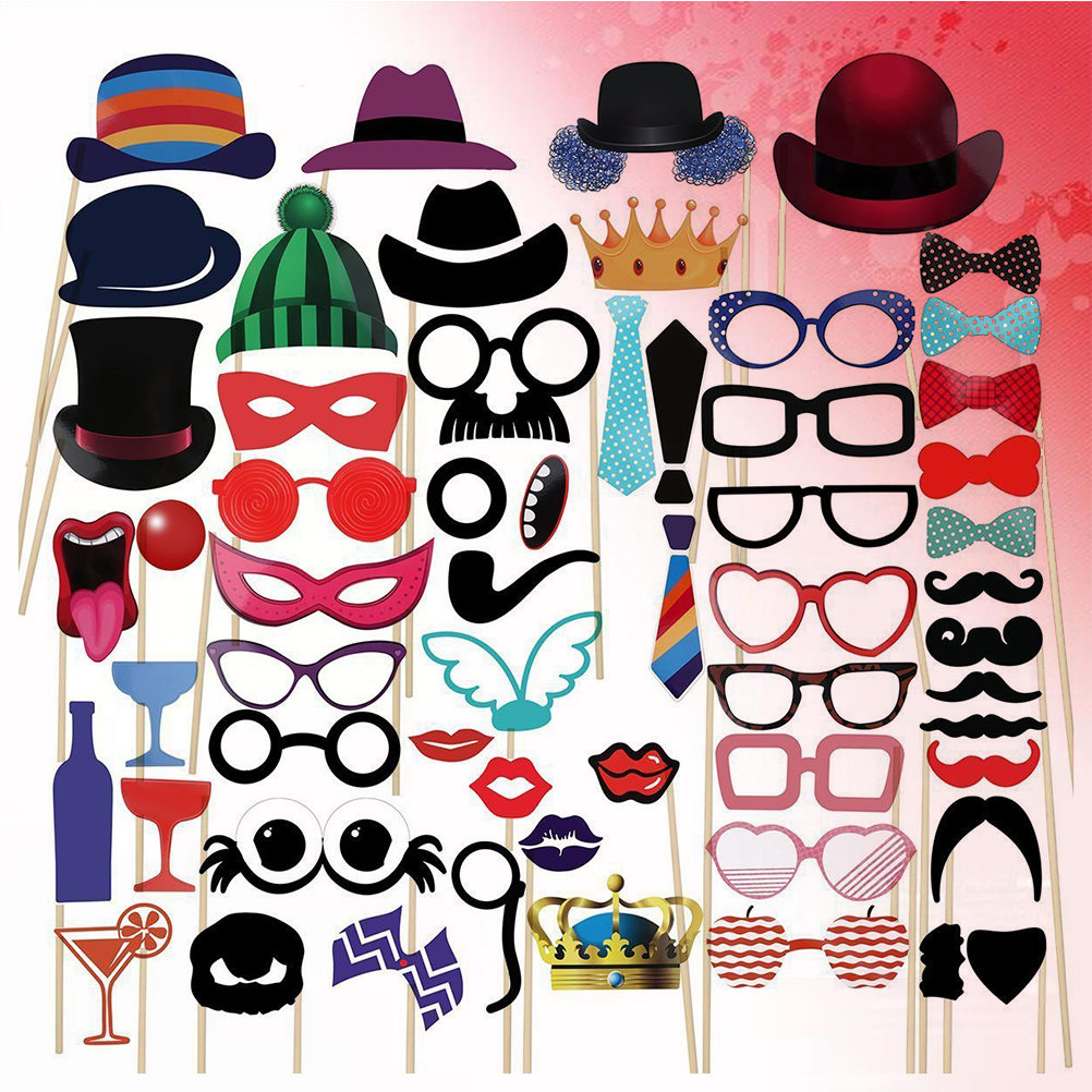 58pcs Wedding Photo Props Photo Booth Props Kit Decorative Paper for Wedding Party Decor