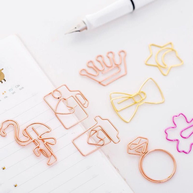 5 stk/sæt mini rosa guld flamingo kamera sakura krone stjerne papirclips bogmærke foto memo billet ringbind klip kontor stationion