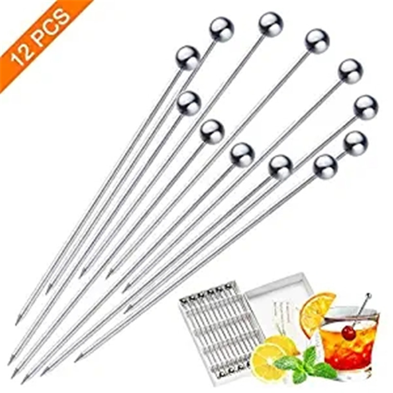 20 Pcs Rvs Cocktail Picks Fruit Sticks, Tandenstokers voor Party Bar Gereedschap Drink Roeren Sticks Martini Picks Party: 12 Pcs Silver