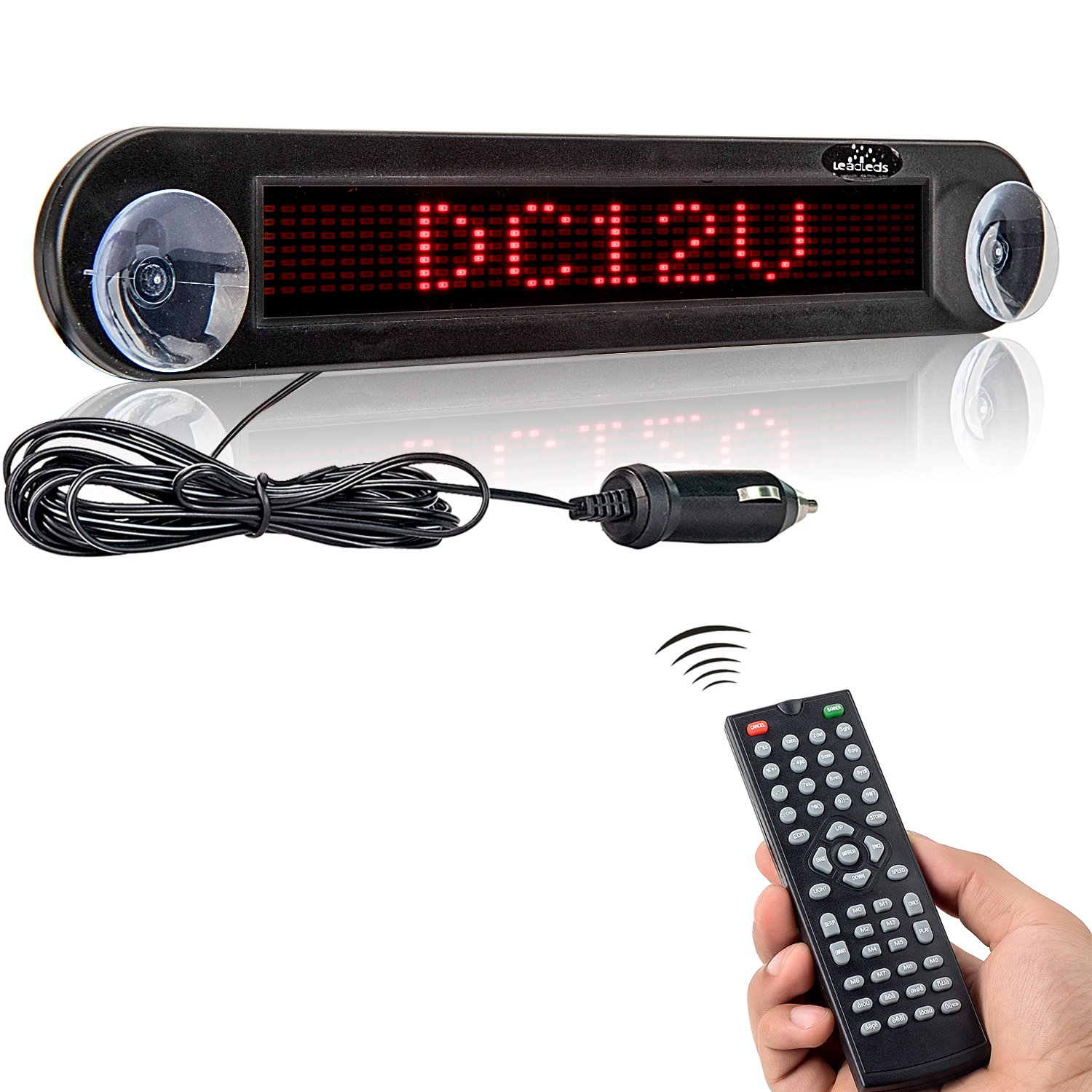 30CM 12V LED Car Sign Remote Control Programmable Scrolling Message LED Display Screen 7X40 Pixels Support English and Russinan: Red / English