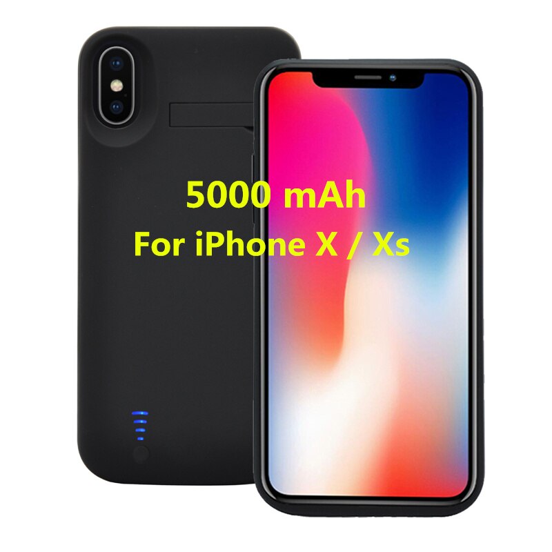 6000 mah bærbart powerbank-deksel for iphone xs max xr batterideksel 5000 mah batteriladeretui for iphone x xs powercase capa: Svart for ix ixs