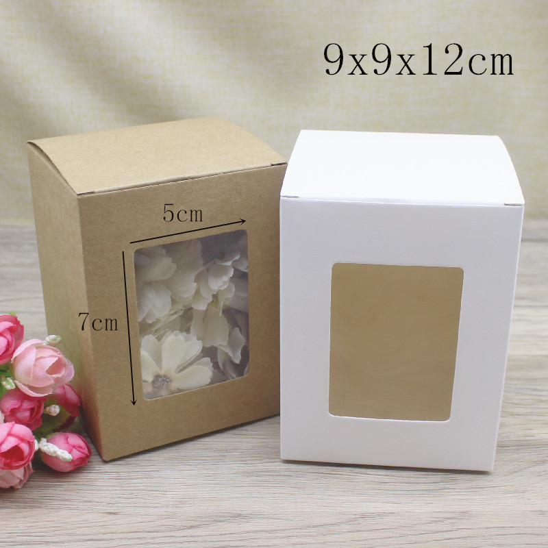 10 Stuks Diy Vintage Kraft Papieren Dozen, Witte Grote Raam Papier Geschenkdozen, Cake Verpakking Dozen, Kerst Geschenkdozen: S / Black