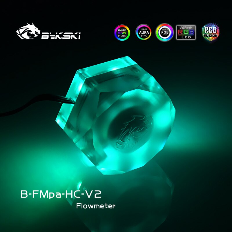Bykski Hexagon Water Flow Meter, Flowing Monitoring For Computer Water Cooling, RGB/ARGB SYNC, B-FMpa-HC-V2: 12V 4Pin RGB