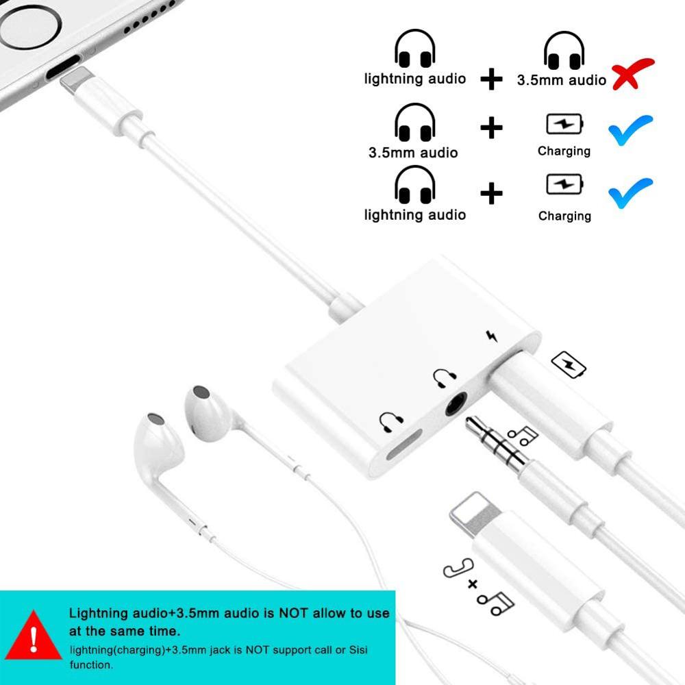 3 in 1 di Ricarica Audio Adattatore Per Cuffie Splitter per Dual Fulmine + Jack Da 3.5mm Cavo Fast Charger per iPhone SE/8/7/X iOS 13