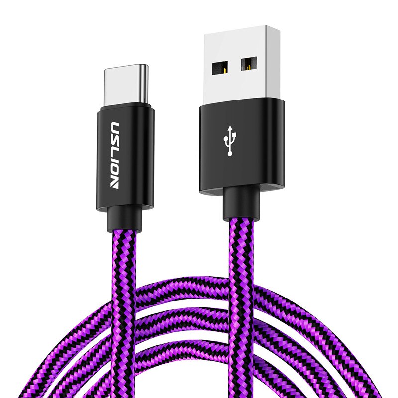 Uslion usb-type c-kabel voor samsung  s9 s8 note 9 xiaomi  mi 8 f1 usb-c snellaadkabel voor huawei mate 20 pro type-c-kabel: Paars / 1.8m