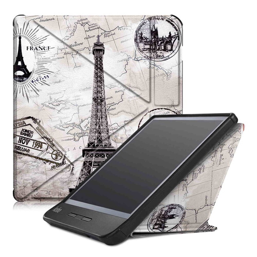 Folding Case Voor 7 "Rakuten Kobo Libra H2O E-Boeken Multi-Fold Pu Lederen Smart Flip Case cover Stand Voor Kobo Libra H2O + Film + Pen: Retro tower