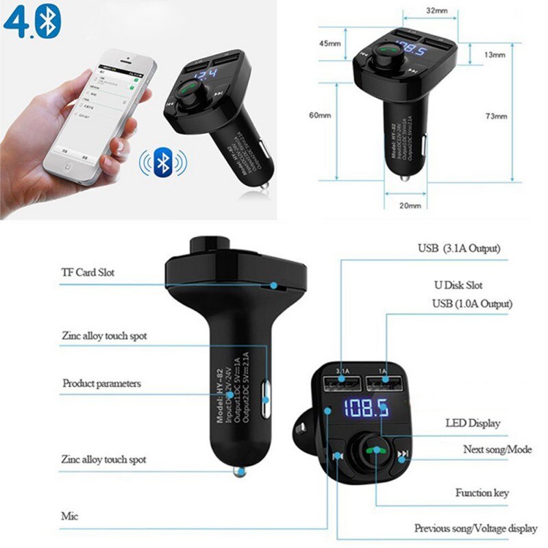 Auto Audio MP3 Modulator USB Charger Speler Professionele Auto MP3 Speler Bluetooth Fm-zender handsfree Kit