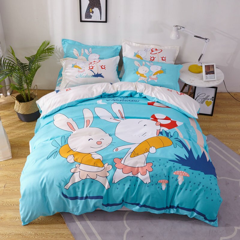 3Pcs Baby Bedding Set 100% Cotton Crib Bed Linen Kit Cartoon Animal Includes Pillowcase Bed Sheet Duvet Cover Without Filler