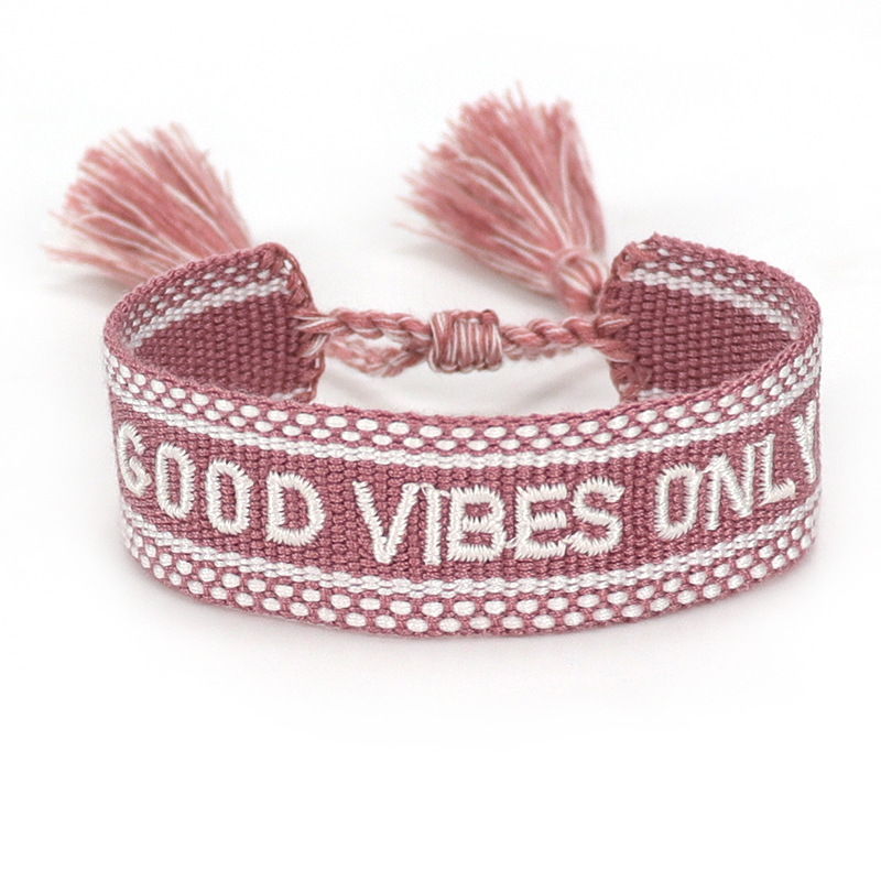 Hand Geborduurde Pols Band Kwastje Brief Vibes Gevlochten Armband Vrouwen Sieraden Goede: Dark pink