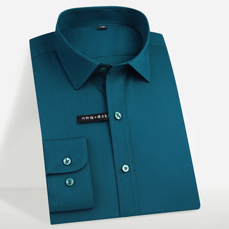 Hommes chemise solide bambou Fiber élastique confortable à manches longues chemise facile d'entretien formel hommes robe chemises de grande taille 5xl hommes hauts: PJZL13 / 45