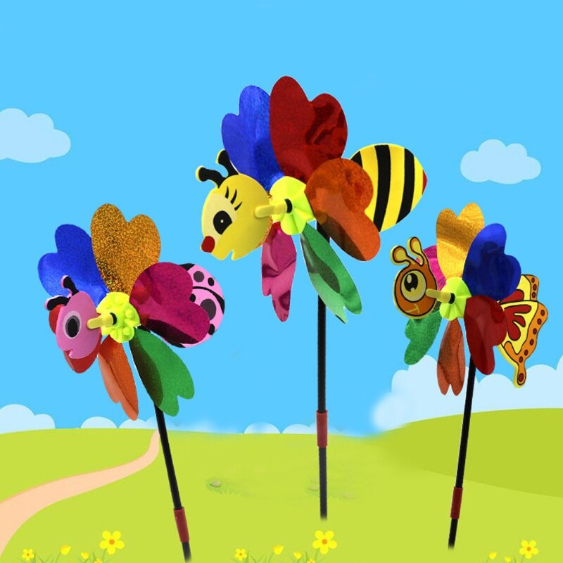 Bee Windmill Wind Spinner Plastic Color Random Garden Yard Pinwheel Toy Outdoor 3D Beautiful Lovely for Insect Whirligig