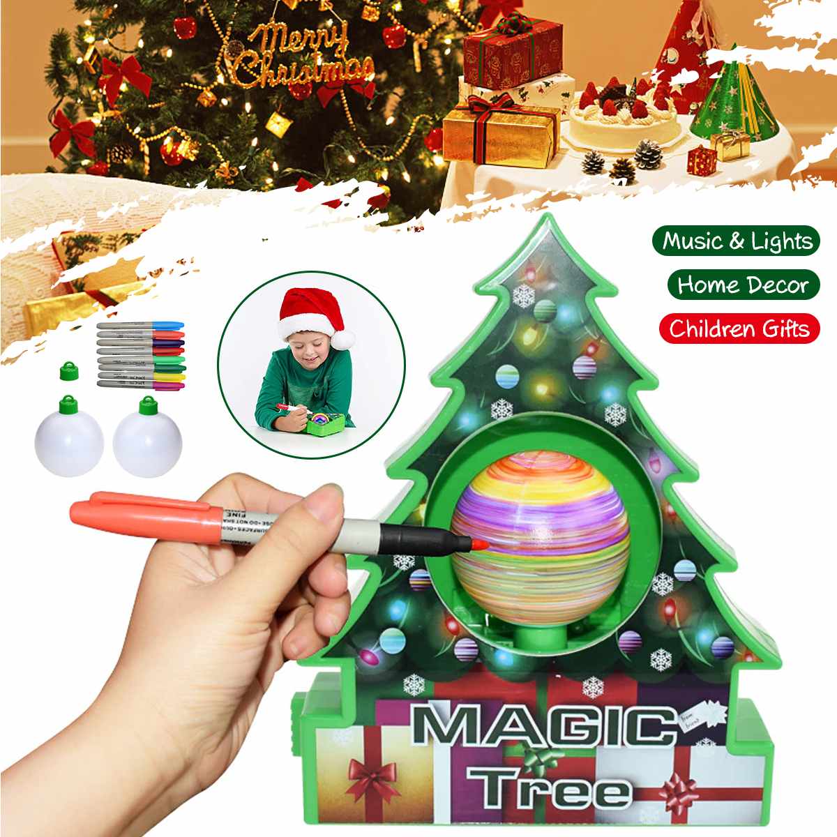 Diy Kids Tekening Speelgoed Kerstboom Decoratie Ballen Educatief Ambachtelijke Speelgoed Set Home Decor Ornamenten Ei Kinderen
