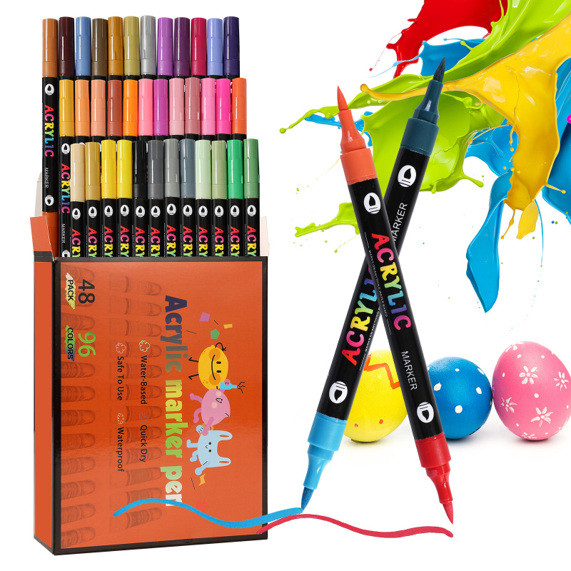 96 colors acrylic paint markers pens set 48 pack dual tip acrylic paint markers with brush tip and fine rock painting