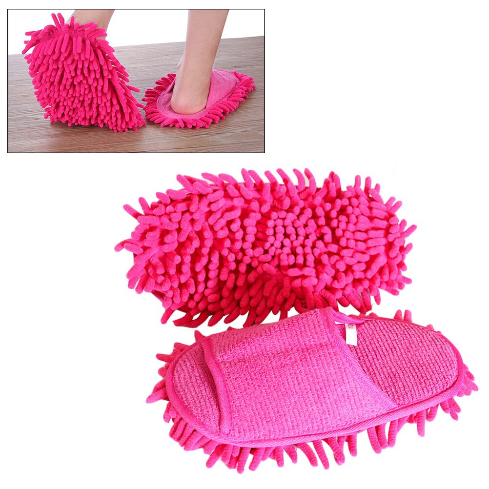 1 paar microvezel chenille pantoffels dames huispantoffels vloerreiniging dweil vloerstofreinigingsgereedschap schoenen keuken: Roze