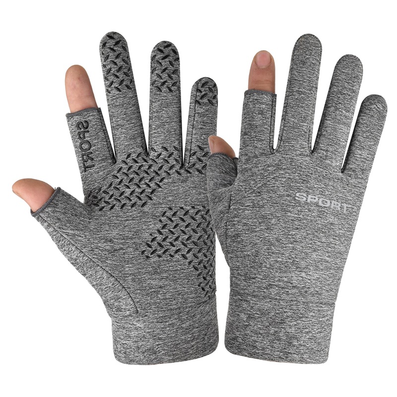 1 Pair Winter Fishing Gloves Women Men Universal Keep Warm Fishing Protection Anti-slip Gloves 2 Cut Fingers Outdoor Angling: WHITE