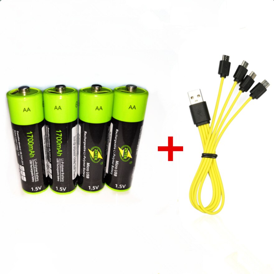 Znter 1.5V Aa 1700 Mah Oplaadbare Lithium Batterij Usb Lithium Polymeer Batterij + Micro Usb-kabel: C