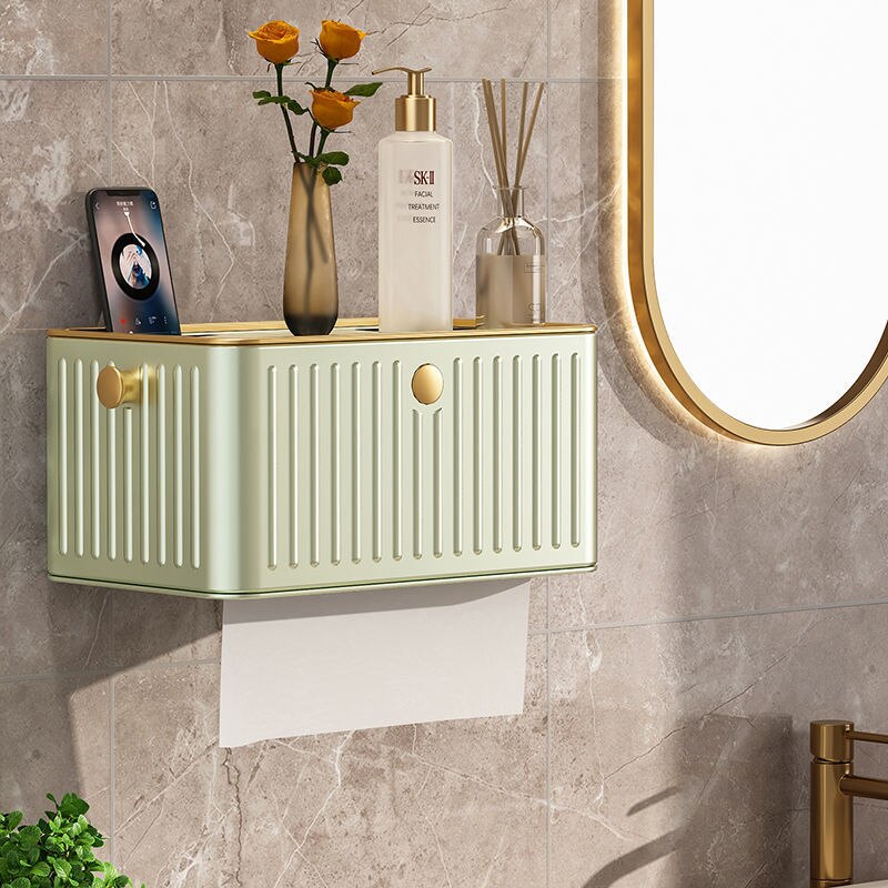 Light Luxury Simple Tissue Box Bathroom Stainless Steel Toilet Paper Box Wall-Mounted Free Punch Toilet Paper Rack Dispenser