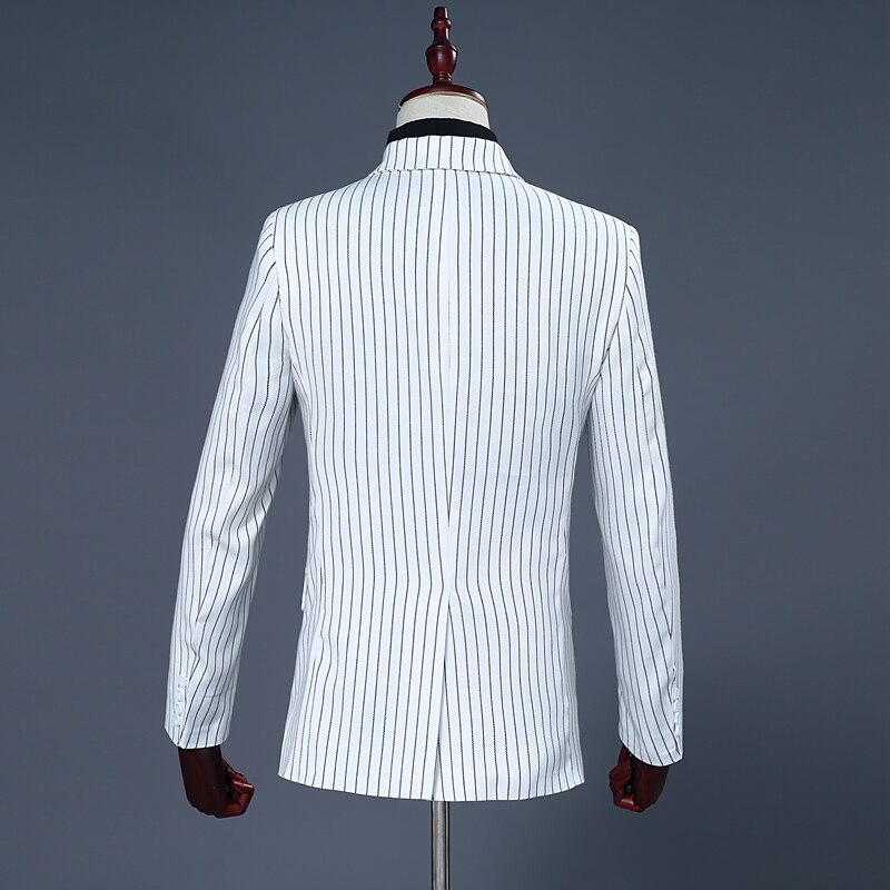 Costume croisé rayé blanc pour hommes, Costume 2 pièces (veste + pantalon), pour marié, de mariage,