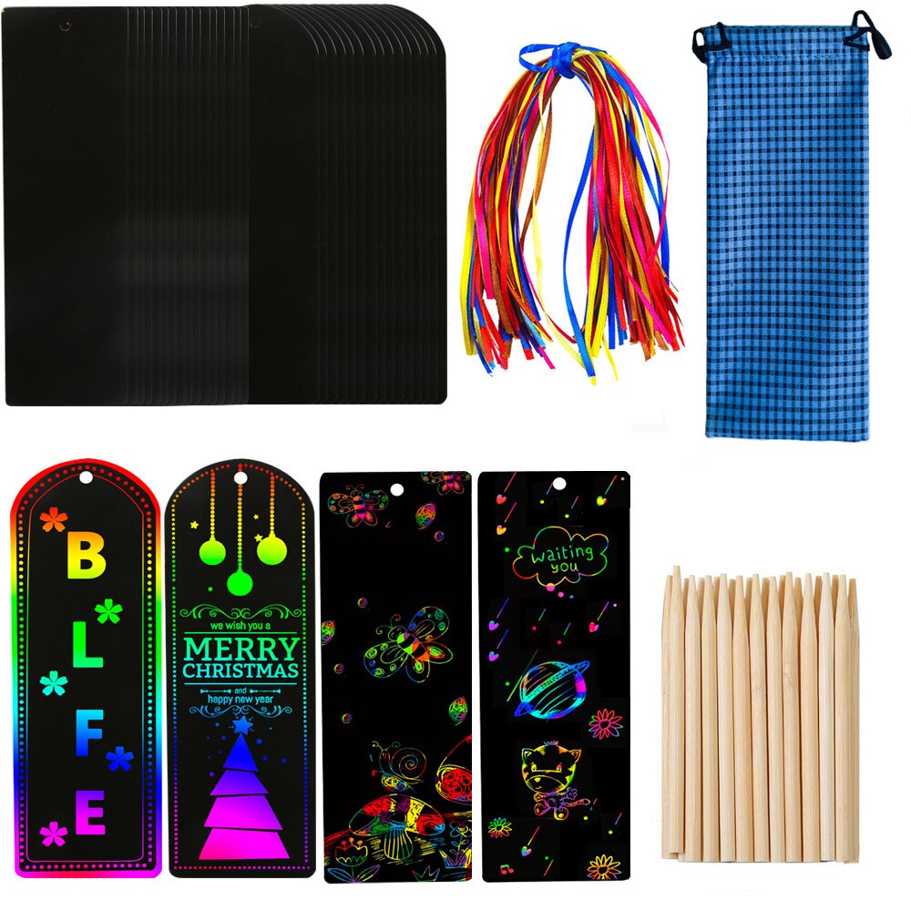 Juego de 36 marcapáginas de arcoíris con 2 estilos, juego de marcapáginas mágicos para niños y estudiantes, marcapáginas DIY de papel para rascar, a granel con herramientas para rascar: Default Title