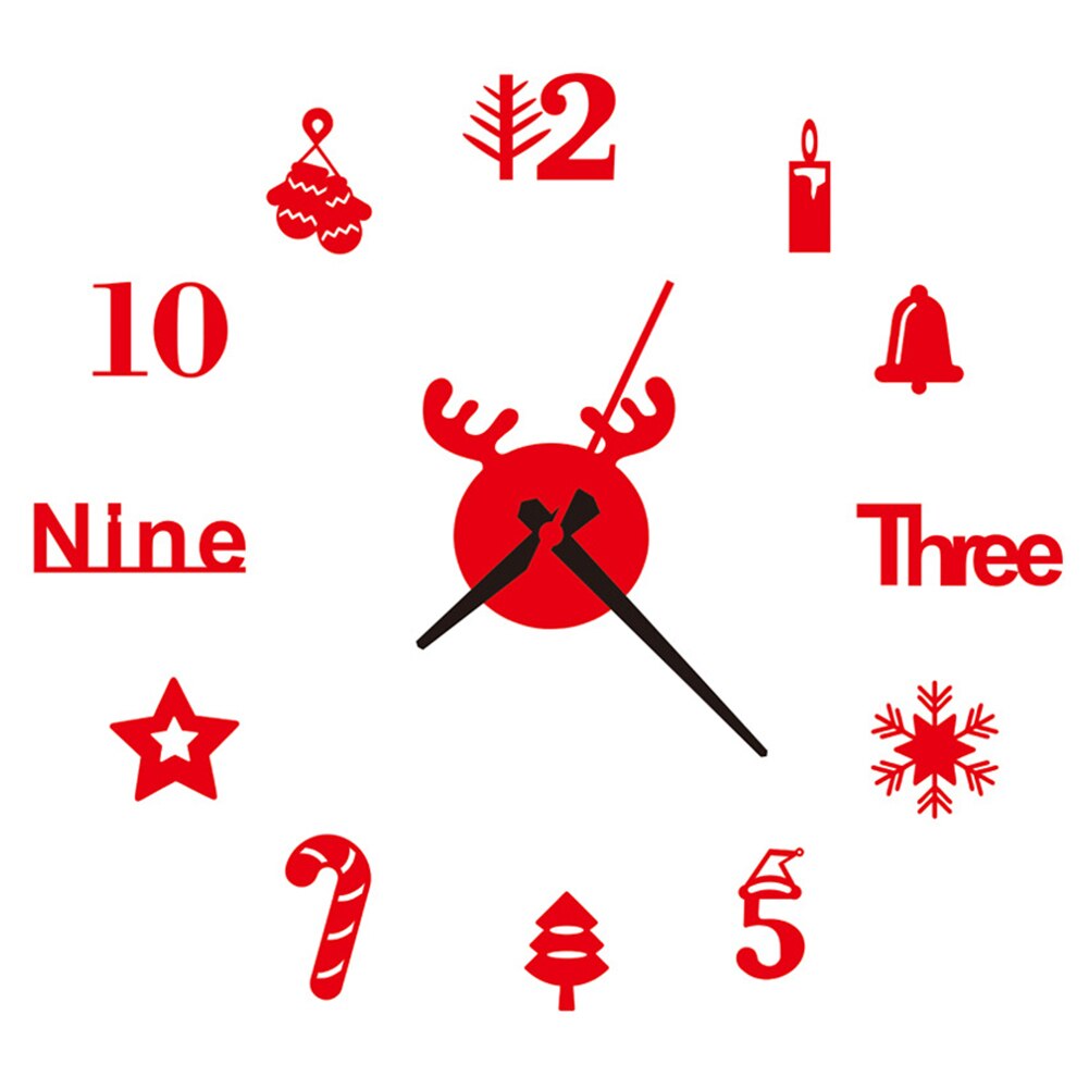 Wall Clock Watch Clocks 3D DIY Acrylic Stickers Living Room Needle Europe Horloge Christmas Year Decorations: Christmas Red