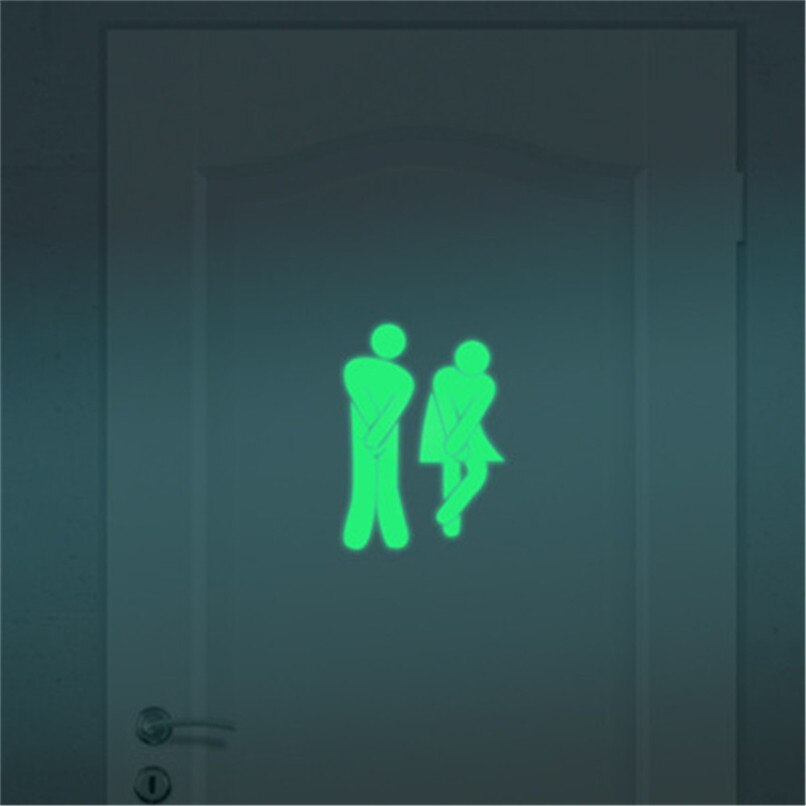 Bathroom Luminous Toilet Stickers WC Decal Fluorescent Wall Sticker Funny Cartoon Sticker Glow in Dark Door Desk Decoration #4: B