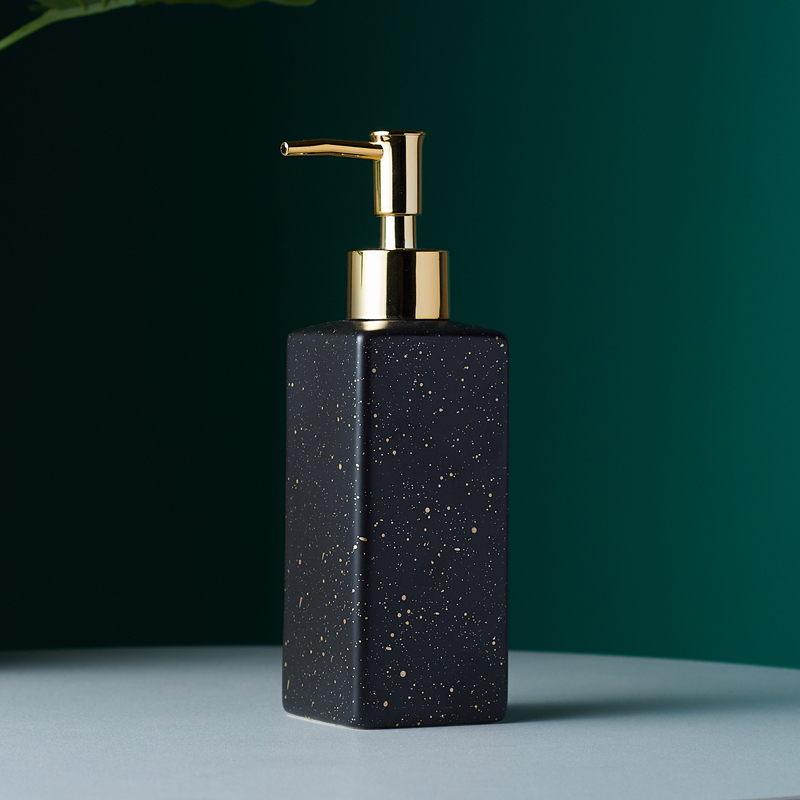 Matte black/white/green gold point pattern bathroom hand soap dispenser ceramic lotion bottle soap dish Bathroom supplies: Square Black
